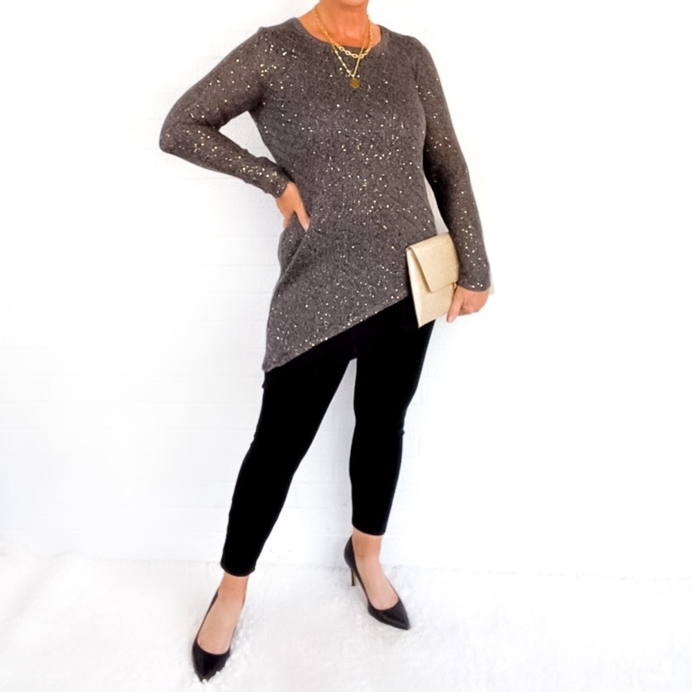 Apt.9 Gray Sequin Asymmetrical Sweater - Small - image 1